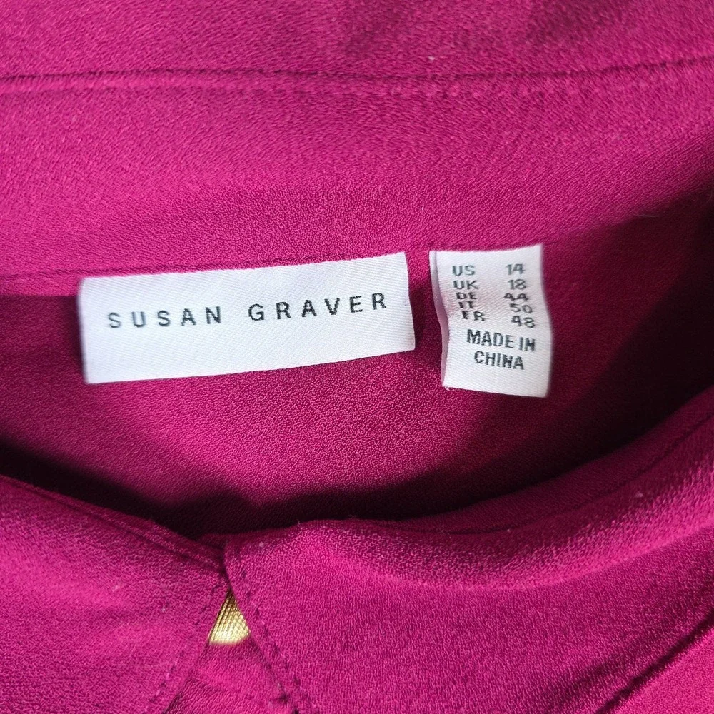 Susan Graver Shirt Womens 14 Magenta Pink Gold Button-Up Attached Capelet - Picture 4 of 7